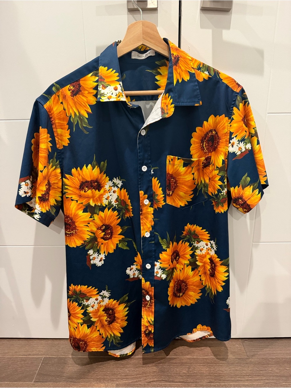 Sunflower Print Short Sleeve Shirt - Navy/Yellow